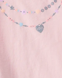 Toddler Girl 2-Piece Necklace Printed Tee & Rainbow Skort Set