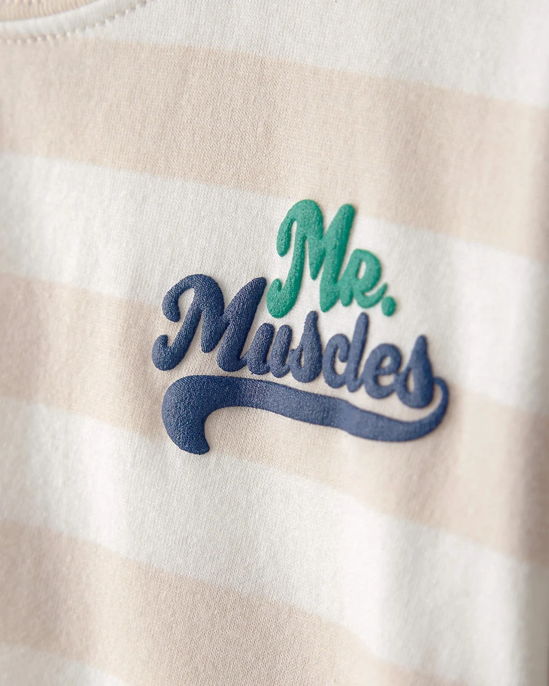 Baby Boy 'Mr. Muscles' Striped Top - Tan