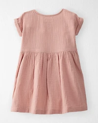 Toddler Organic Cotton Gauze Dress Pink