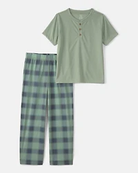Boys Plaid Loose Fit 2-Piece Pyjama Set - Green