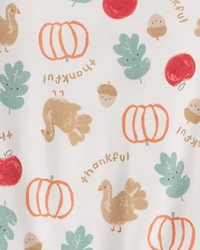 Kids 2-Piece Thanksgiving 100% Cotton Snug Fit Pyjama Set - Cream
