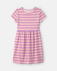 Girls Striped Short-Sleeve Dress - Pink