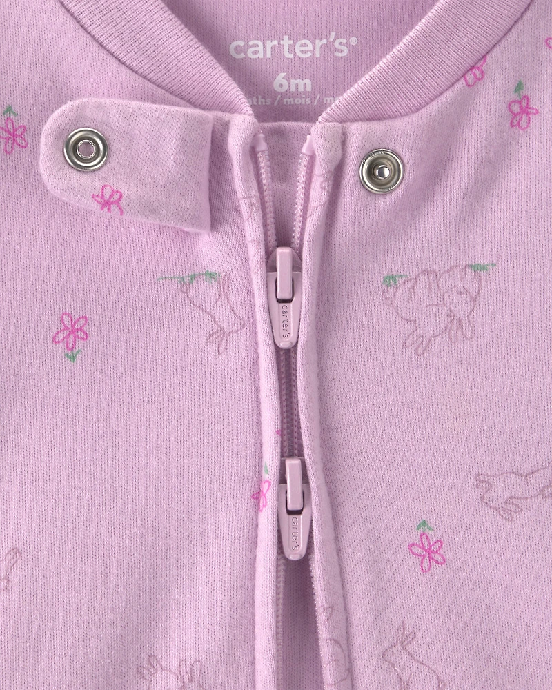 Baby Girl Bunny 100% Cotton 2-Way Zip Sleeper - Purple