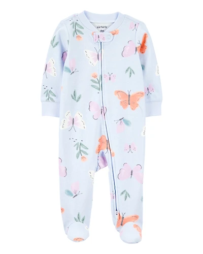 Baby Girl Butterfly 2-Way Zipper Cotton Sleeper