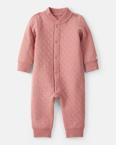 Baby Girl Quilted Long-Sleeve Jumpsuit - Pink