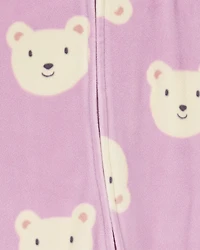 Baby Girl Bear Print Loose Fit Long-Sleeve Sleeper - Purple