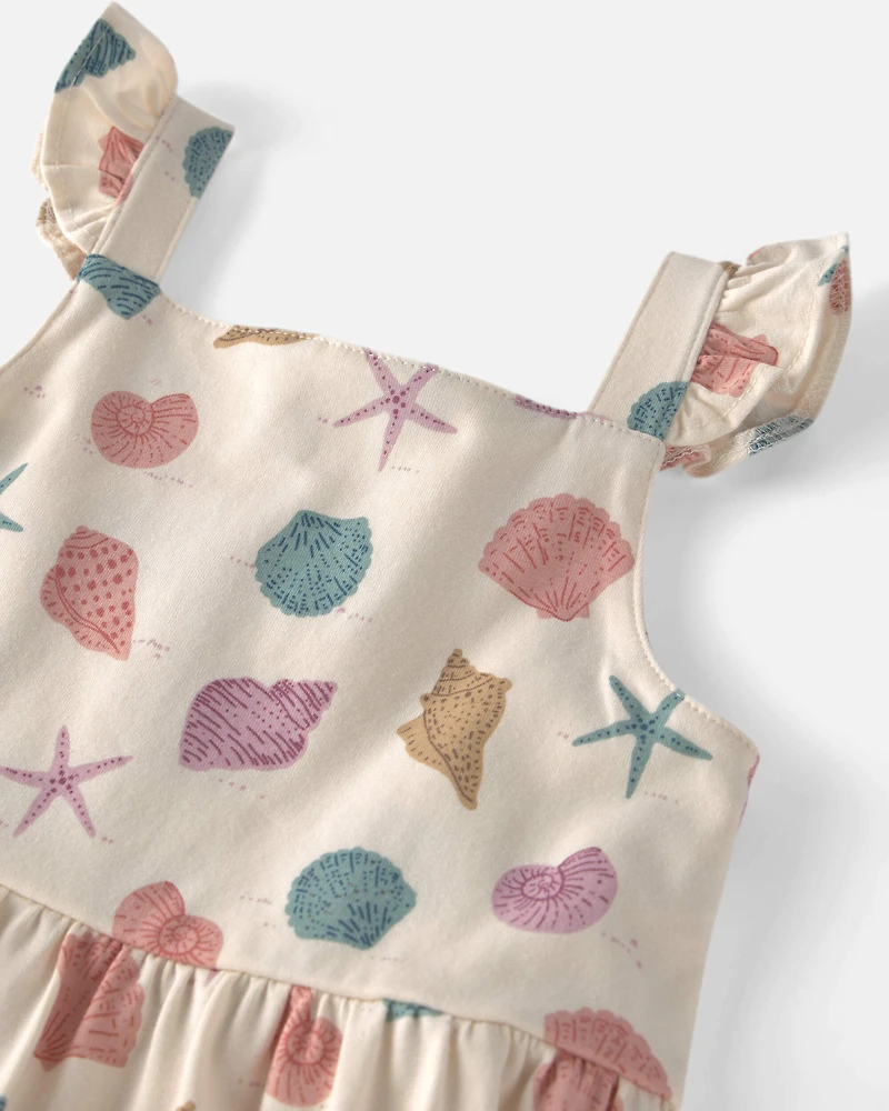 Toddler Girl Organic Cotton Tiered Dress Seashells