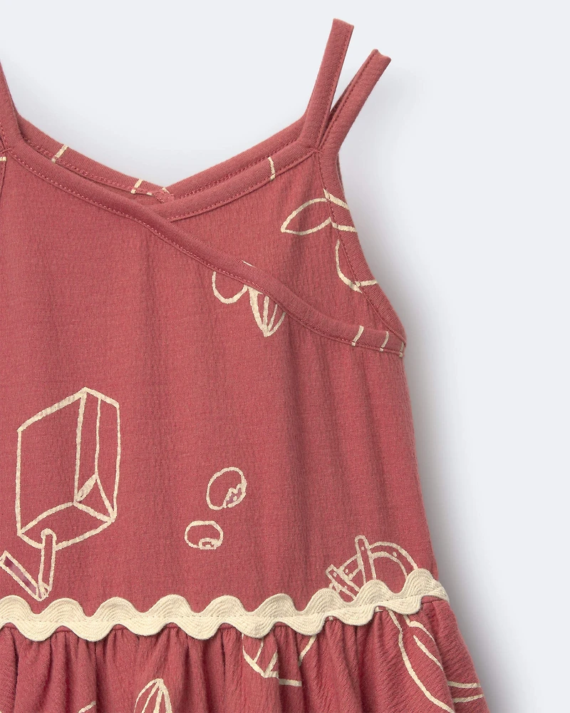 Toddler Girl Ric-Rac Crossover Dress Snack Print - Red