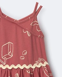 Toddler Girl Ric-Rac Crossover Dress Snack Print - Red