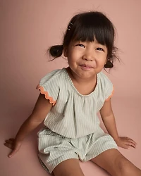Toddler Girl Swing Romper with Pockets Stripes- Light Blue