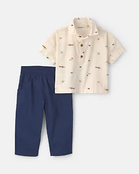 Baby Boy 2-Piece Chambray Short-Sleeve Top & Pant Set