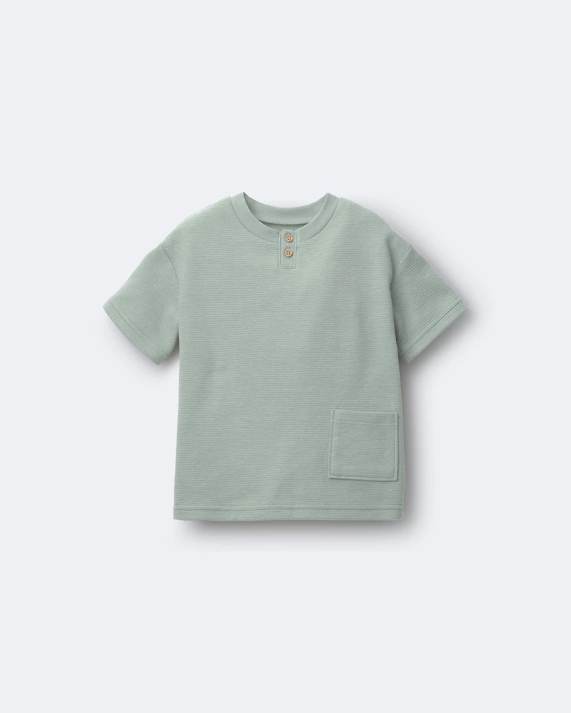 Toddler Boy Button-Front Tee with Pocket - Sage