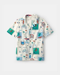 Boys Camp Short-Sleeve Button-Down Shirt - Cream