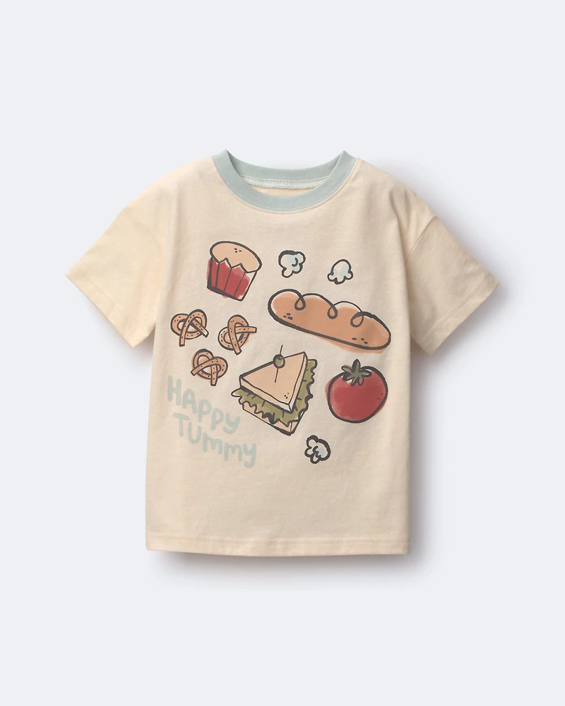 Toddler Happy Tummy' Relaxed Tee Food Print - Cream
