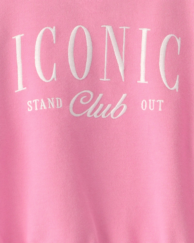 Girls 'Iconic Club' French Terry Pullover Sweatshirt - Pink