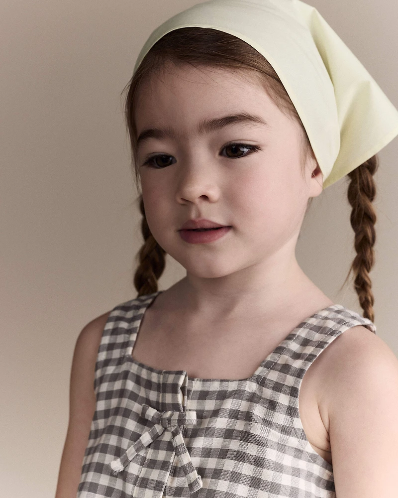Toddler Girl Gingham Peplum Top with Bows - Cream/Grey