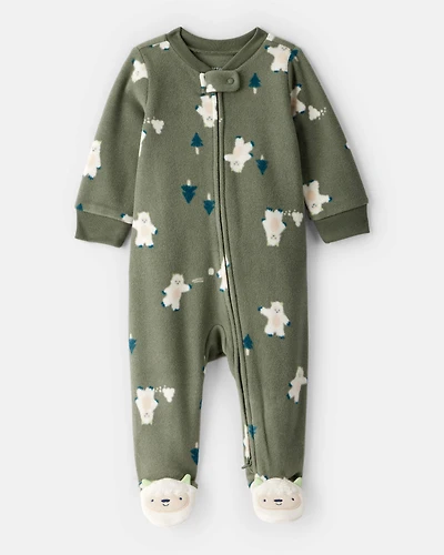 Baby Boy Yeti Fleece Loose Fit 2-Way Zip Sleeper - Green