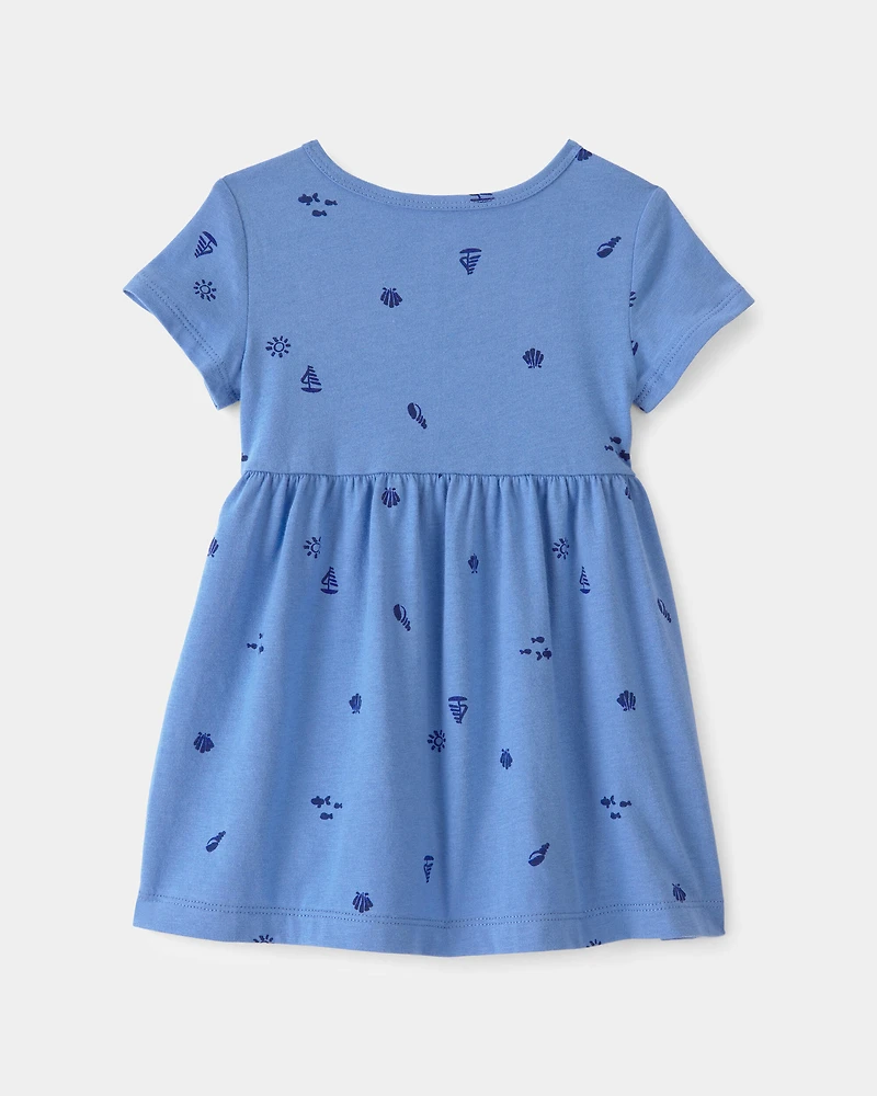 Baby Girl Seashell Short-Sleeve Dress - Blue