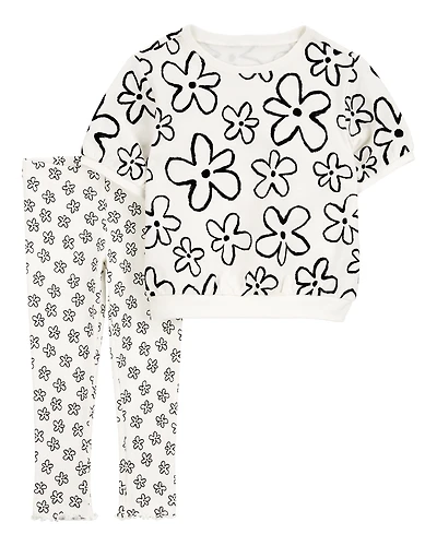 Toddler 2-Piece Floral Top & Pant Set - White/Black