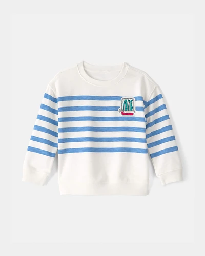 Toddler Boy Striped French Terry Pullover Sweatshirt - Blue/White