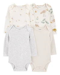 Baby 4-Pack Stork Long Sleeve Bodysuits