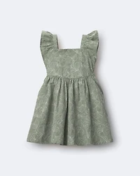 Toddler Girl Embroidered Flutter Sleeve Dress Floral Print - Green
