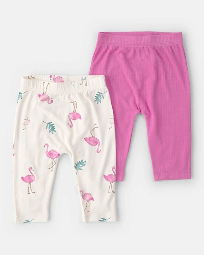 Baby Girl 2-Pack Flamingo PurelySoft Pull-On Pants - Pink/Ivory