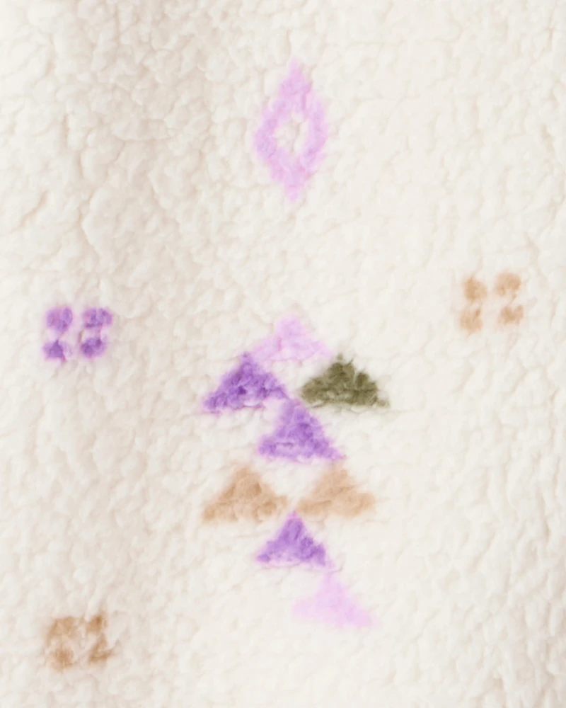 Baby Girl Aztec Print Sherpa Long-Sleeve Jumpsuit - Cream