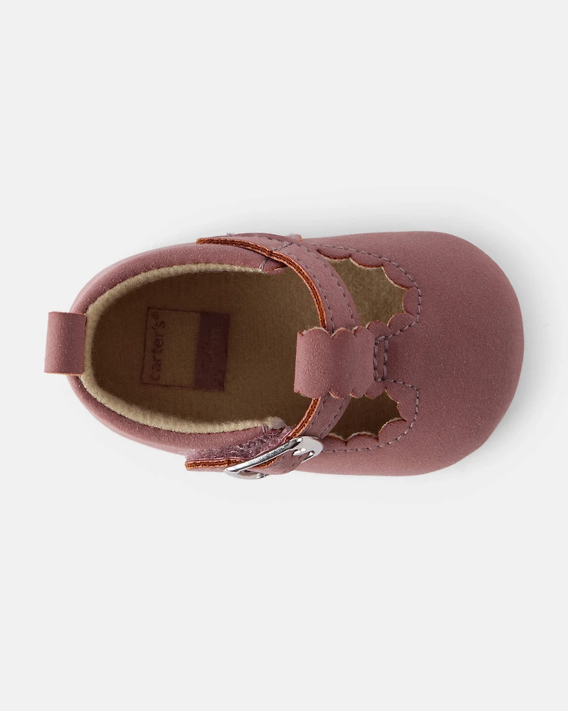 Baby Girl Scallop Edge Buckle Shoes - Pink
