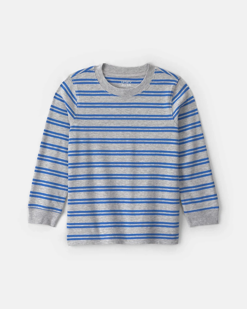 Toddler Boy Striped Long-Sleeve T-Shirt - Grey/Blue