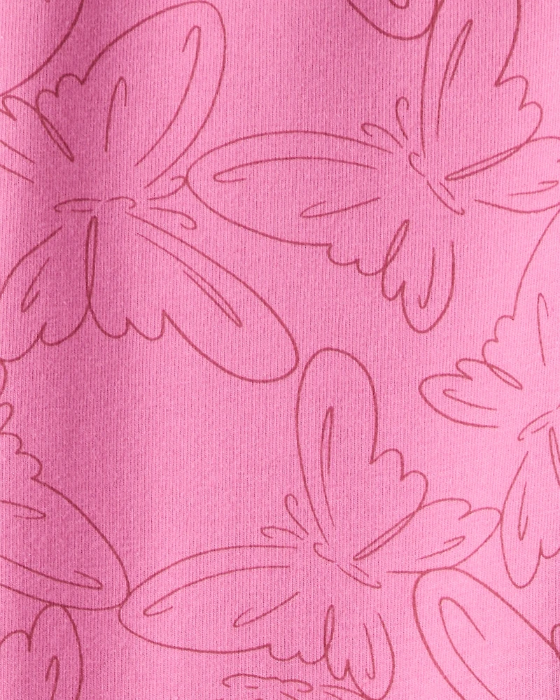 Girls Butterfly Print Cotton Pull-On Stretch Leggings - Pink