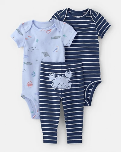 Baby Boy 3-Piece Sea Animal Bodysuits & Pant Set - Blue