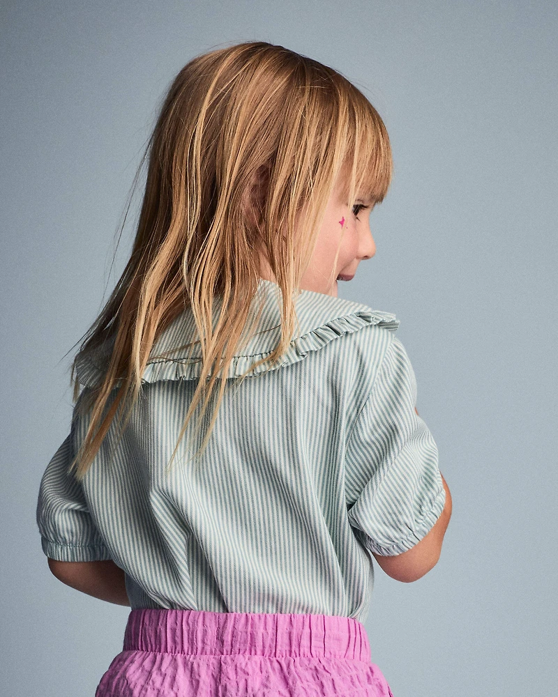 Toddler Girl Peter Pan Collar Top Stripes - Teal