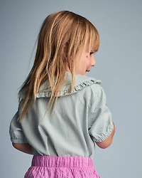 Toddler Girl Peter Pan Collar Top Stripes - Teal