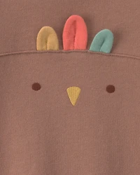 Baby Turkey Thanksgiving French Terry Long-Sleeve Jumpsuit - Brown