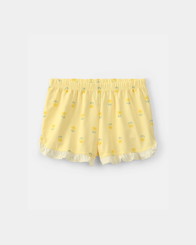 Girls Floral Sleeveless Loose Fit 2-Piece Pyjama Set - Yellow