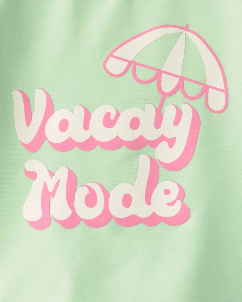Baby Girl 2-Piece 'Vacay Mode' Rashguard Swimsuit Set - Green