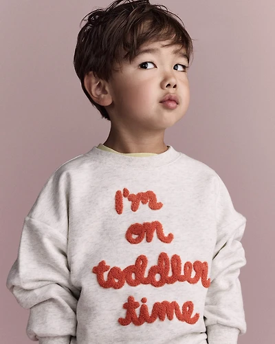 Toddler 'I'm On Time'  Dolman-Sleeve Sweatshirt - Heather Grey