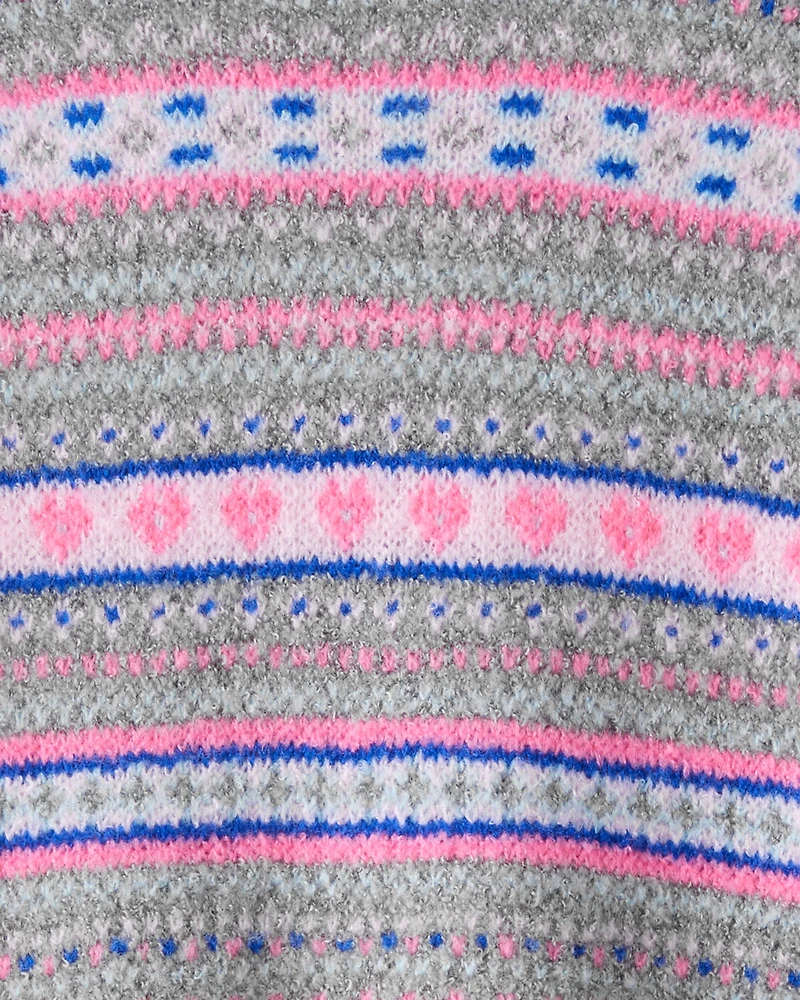Girls Fairisle Sweater - Grey/Pink