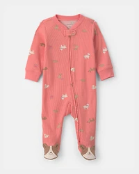 Baby Girl Dog Foot Art Snug Fit Sleeper - Pink