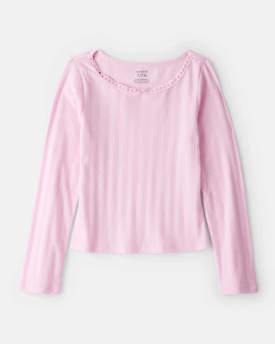 Girls Pointelle Long-Sleeve Top - Pink