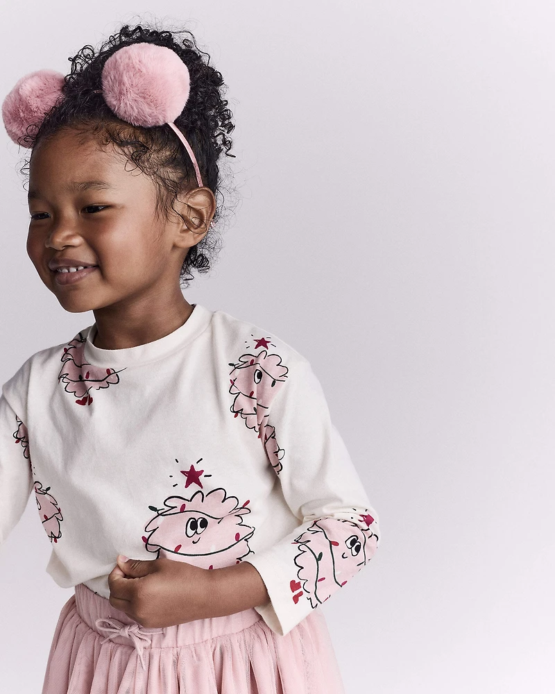 Toddler Girl Holiday Squish Character Long-Sleeve Graphic Tee - Ivory