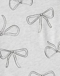 Girls Bow Print Long Sleeve Cotton Dress - Grey