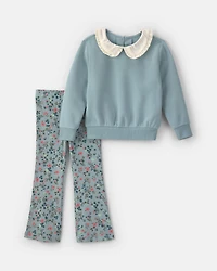 Baby Girl 2-Piece Floral Fleece Long-Sleeve Top & Pant Set - Blue