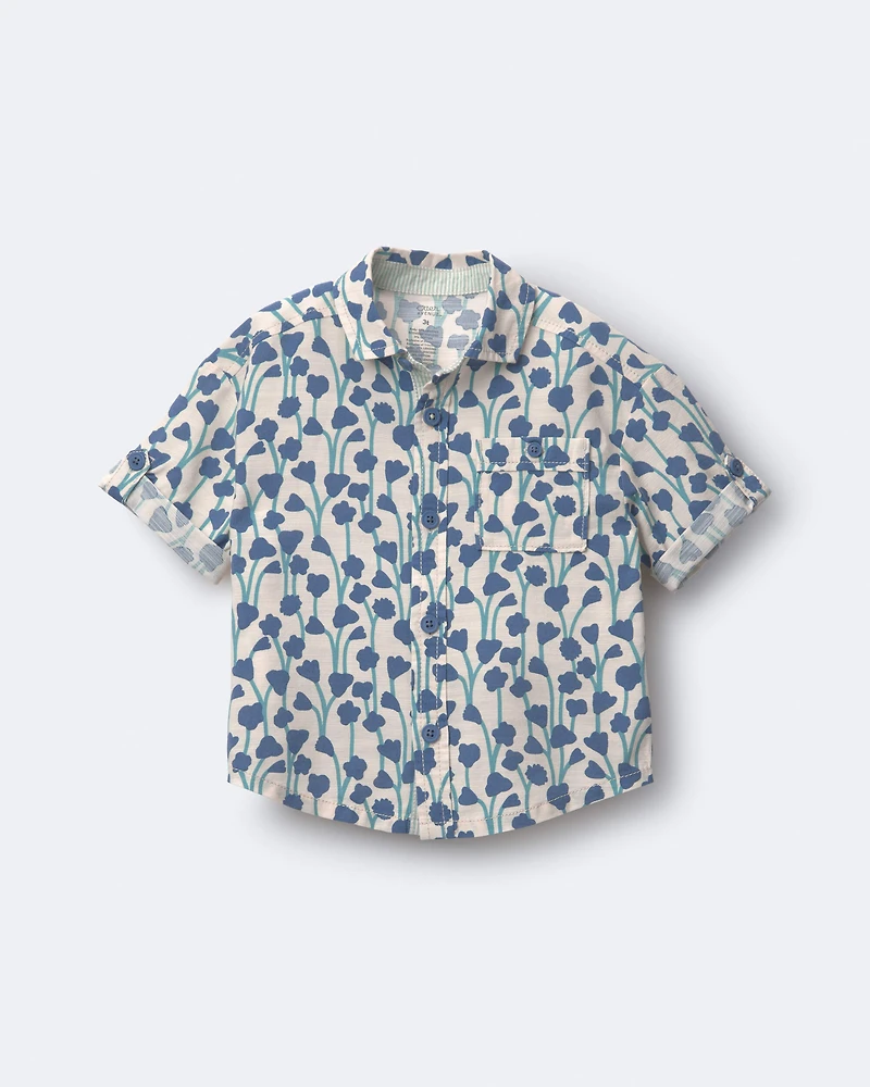 Toddler Boy Button-Down Short-Sleeve Shirt Wildflower Print - Cream