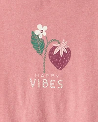 Girls Strawberry Happy Vibes Long-Sleeve Graphic Tee - Pink