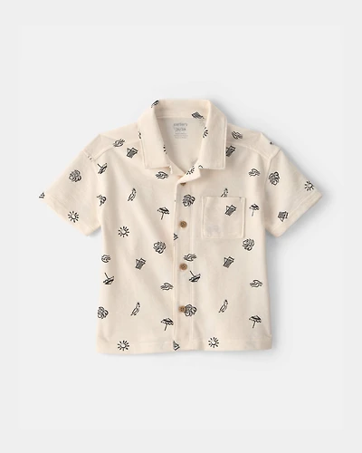 Toddler Boy Beach Short-Sleeve Button-Down Shirt - Cream/Black