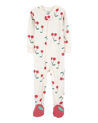Toddler Girl Cherry Print Snug Fit Cotton Footie 1-Piece Pyjamas