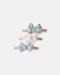 Baby Girl 3-Pack Bow Hair Ties - Blue