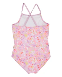 Girls 2-Piece Printed 1-Piece Swimsuit & Short Set